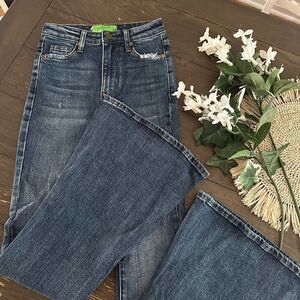 Free People x  Sandrine Rose‎ ￼Blue Faded Distressed Bell Bottom Jeans sz 24 New